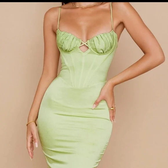 house of cb adrienne dress green Adrienne Lime Strapless Gown